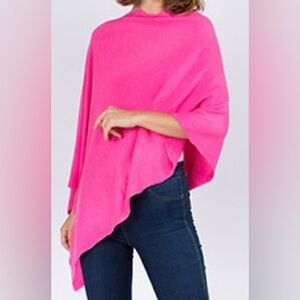 Bright Pink Soft and Cozy Poncho Cashmere-like